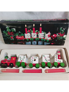 VTG Christmas NOEL Wooden Candle Santa Train w Original Box and CANDLES